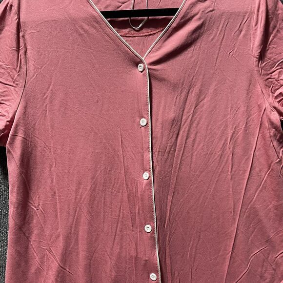 Swomog Nightgown Womens Large Pink Button Front Sleep Shirt Short Sleeve Pajama - Picture 3 of 9